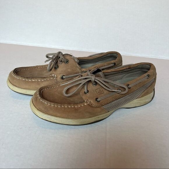 Sperry Top Sider shoes 6 1/2 M Tan leather upper excellent condition - Picture 1 of 9